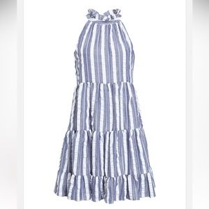 Eliza J Stripe Ruffle Tiered Seersucker Blue White Dress